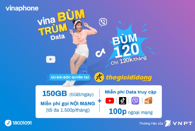 Tận hưởng các gói cước “VINA BÙM – TRÙM DATA” chỉ có tại Thế giới Di động