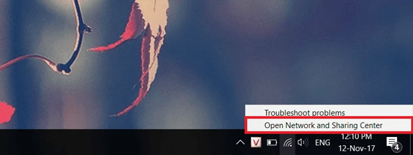 Mở phần Open Network and Sharing Center