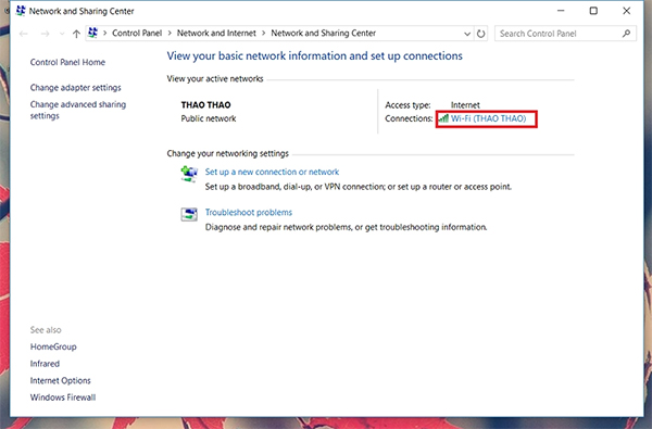 Nhấn chuột trái vào tên wifi