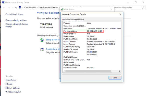 Tìm được Mac Address tại Physical Address