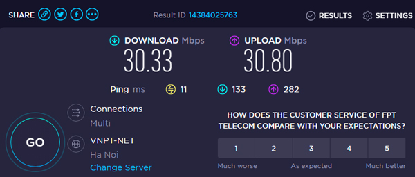 kiểm tra tốc độ internet bằng speedtest