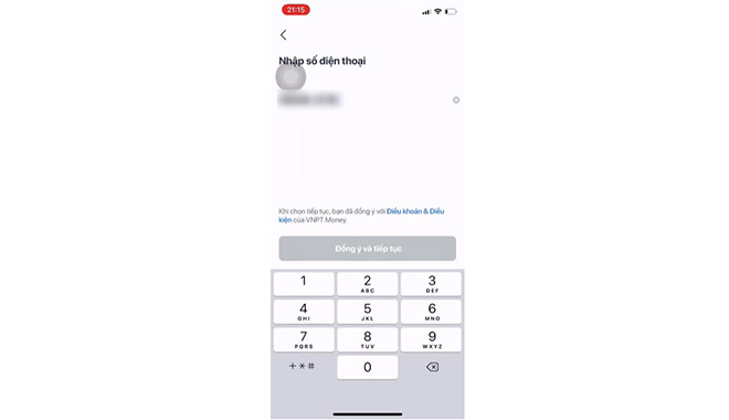 Nhập số điện thoại muốn đăng ký tài khoản tiền di động