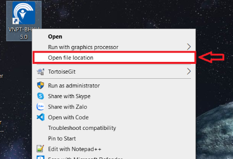 Chọn open file location