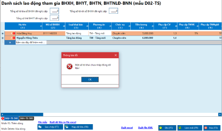 Dữ liệu kê khai được lưu không thành công