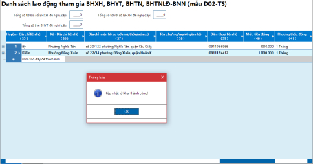 Dữ liệu kê khai được lưu thành công