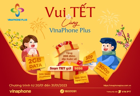 VinaPhone Plus tặng miễn phí Data, phút gọi nhân dịp Tết Quý Mão