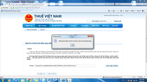 Thông báo lỗi không ký được chữ ký số VNPT do máy tính