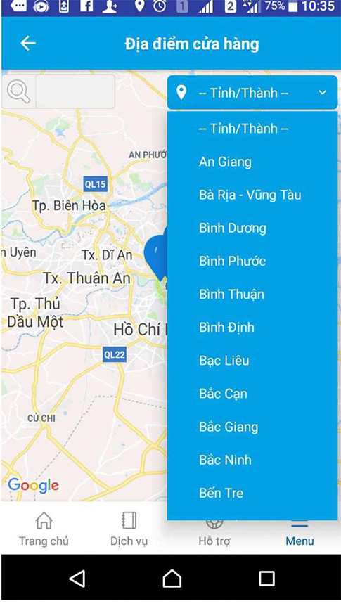 chọn địa điểm