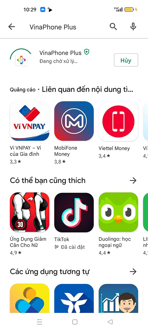 Quá trình tải ứng dụng VinaPhone Plus về điện thoại.