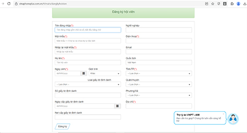 Điền các thông tin được yêu cầu rồi ấn Đăng ký.