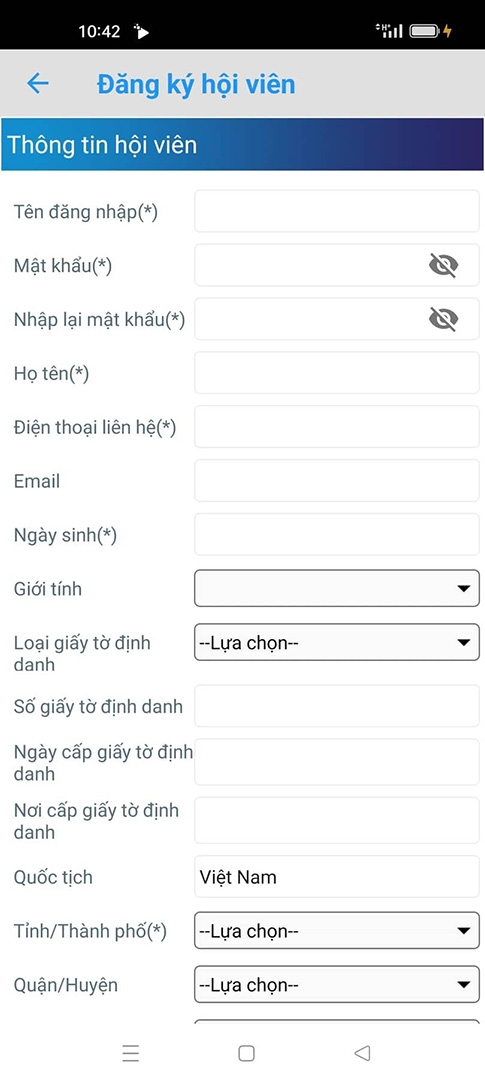 Bạn điền các thông tin được yêu cầu.