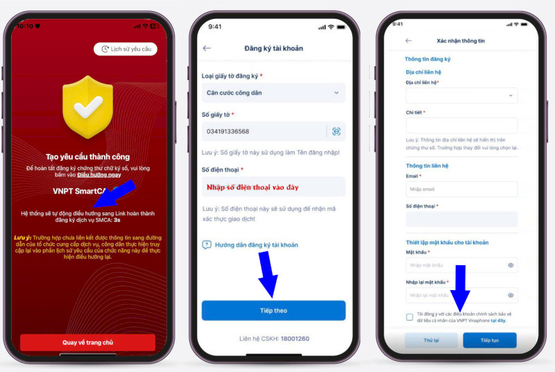Xác nhận thông tin và thiết lập mật khẩu cho VNPT SmartCA