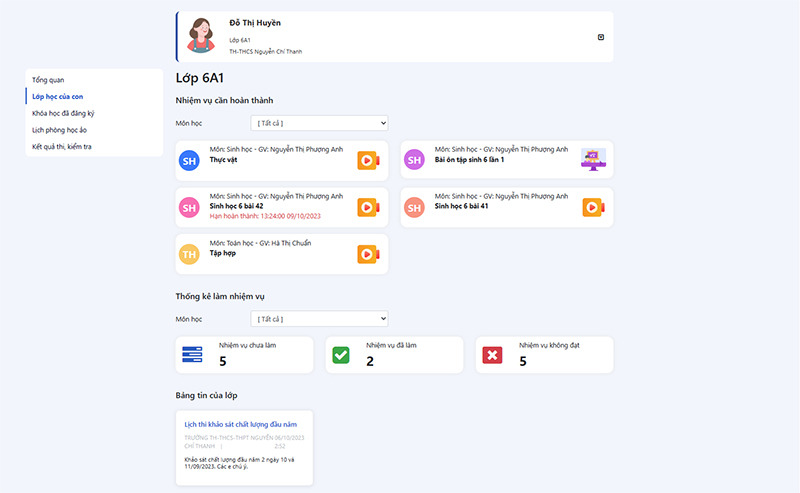 Xem thống k&ecirc; lớp học của con&nbsp;tr&ecirc;n vnEdu LMS (VNPT E-Learning)