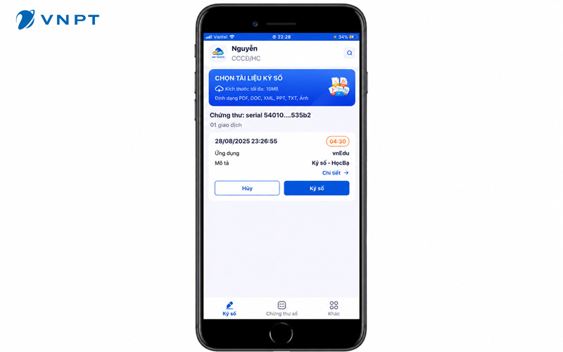 Hoàn thành phương thức xác thực trên ứng dụng VNPT SmartCA