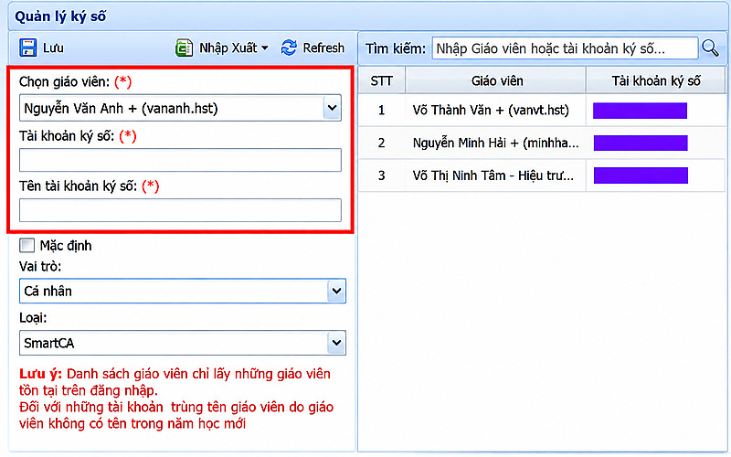 Chọn giáo viên cần thay đổi