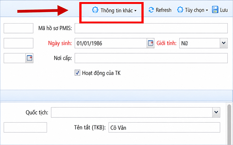 Mở phần Thông tin khác
