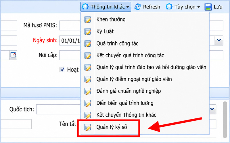 Chọn Quản lý ký s&ocirc;́