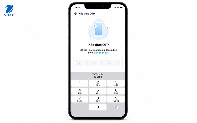 Nhập mã 6 chữ số vào phần giao diện nhập mã OTP
