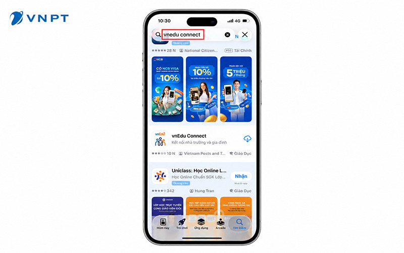 nhập chính xác từ khóa vnEdu Connect vào thanh tìm kiếm