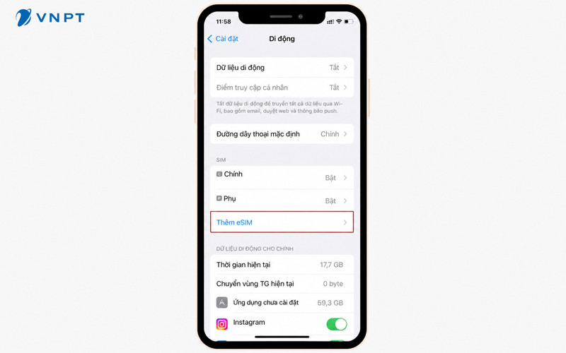 Cài đặt eSIM trên điện thoại iPhone 2