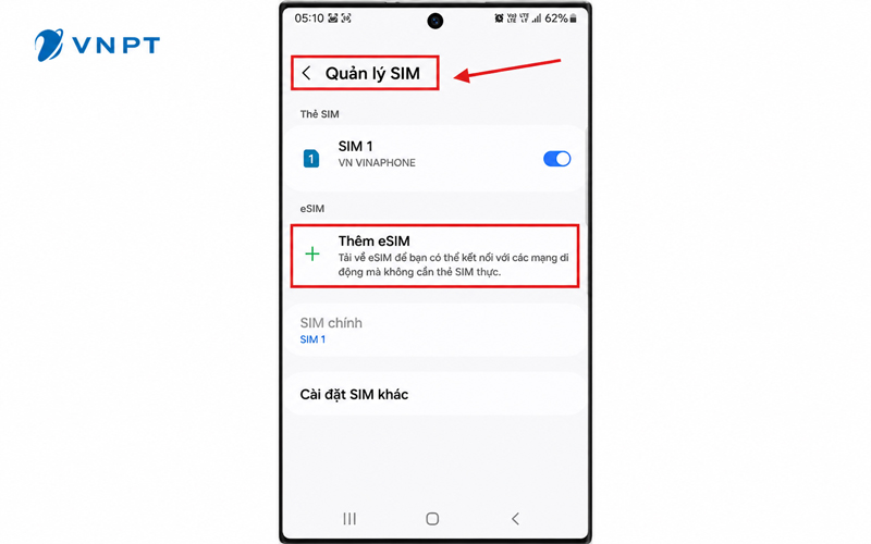 Cài đặt eSIM trên điện thoại Android 2