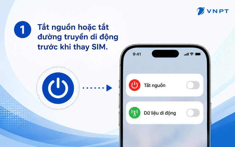 Tắt ngu&ocirc;̀n điện thoại trước khi thay SIM