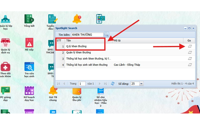 Chọn Quản lý khen thưởng và bấm Go