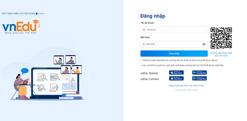 Đăng nhập vnEdu bằng tài khoản được phân quyền đồng bộ 