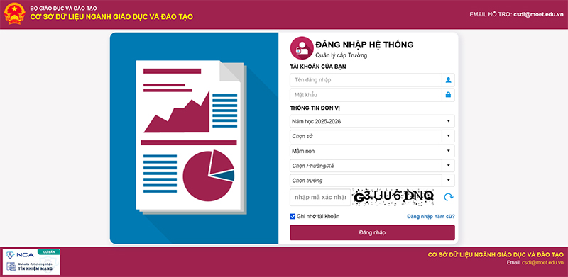 Đăng nhập vào CSDL ngành MOET: https://truong.csdl.moet.gov.vn/