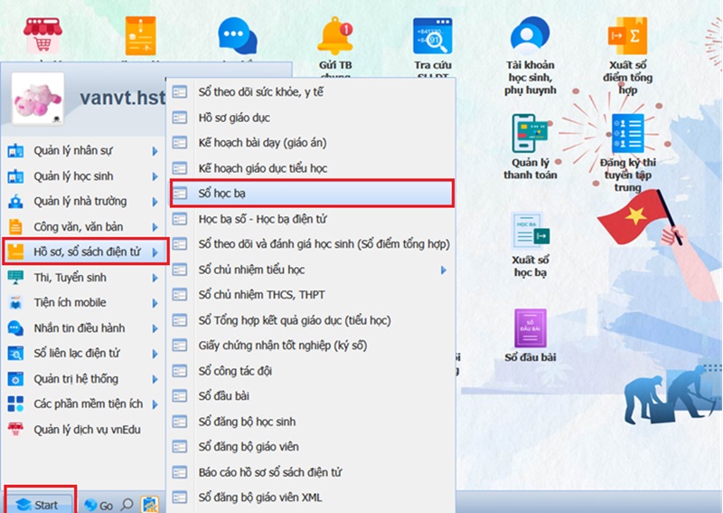 Bước 1: Truy cập phân hệ Học bạ điện tử.