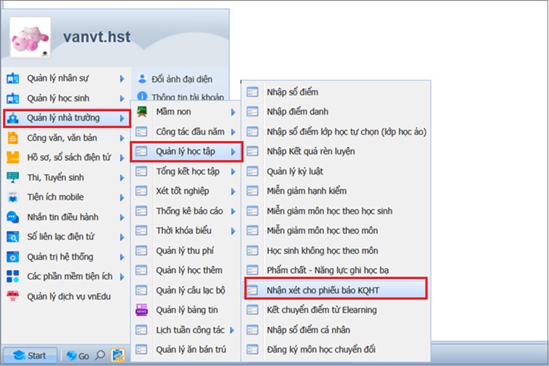 Nhận xét cho phiếu KQHT