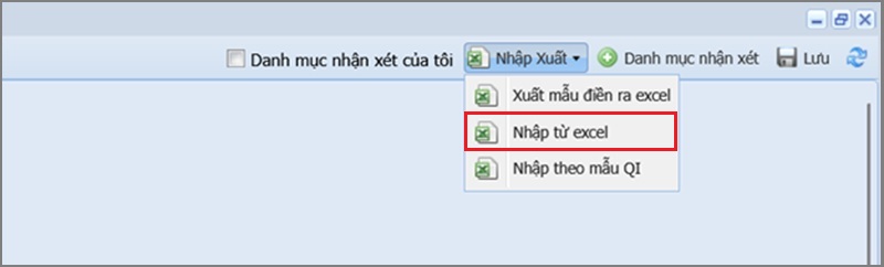 Chọn “Nhập từ Excel” trên vnEdu