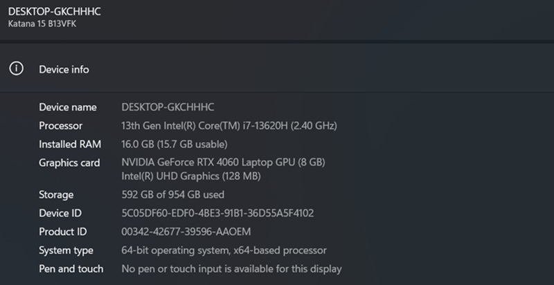 Xem Device specifications để biết Processor