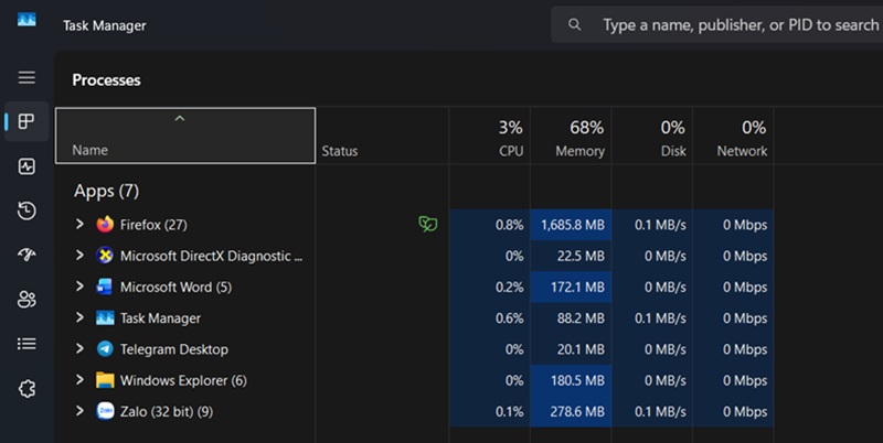 Bước 1: Nhấn Ctrl + Shift + Esc để mở Task Manager.