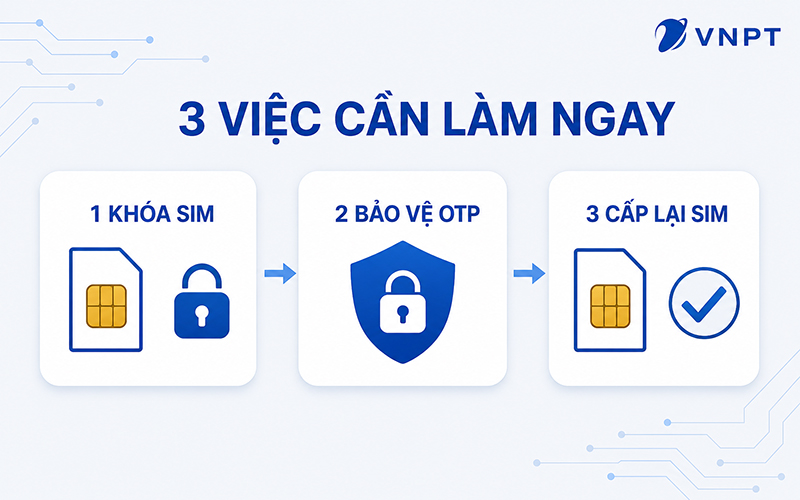 Thứ tự ưu tiên khi mất SIM gồm khóa SIM, bảo vệ OTP/tài khoản, cấp lại SIM