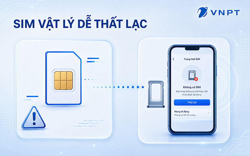 SIM vật lý có kích thước nhỏ, dễ thất lạc khi tháo lắp hoặc mang theo.