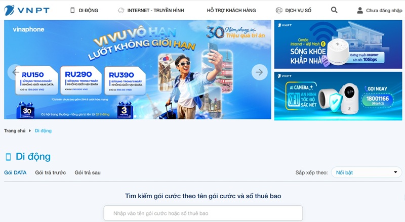 Truy cập DigiShop VNPT và chọn nhóm dịch vụ Di động