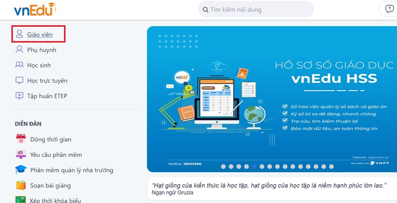 Chọn chức năng của Giáo Viên