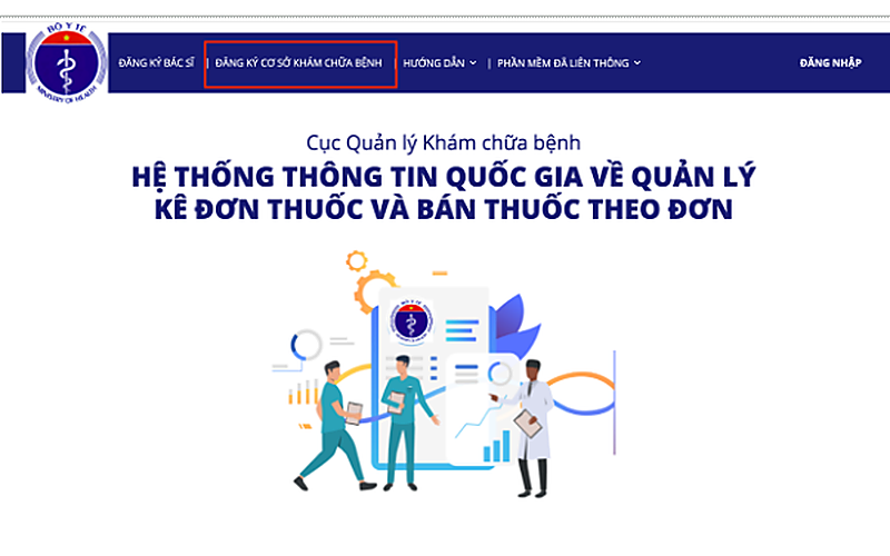 Chọn “Đăng ký cơ sở khám chữa bệnh”