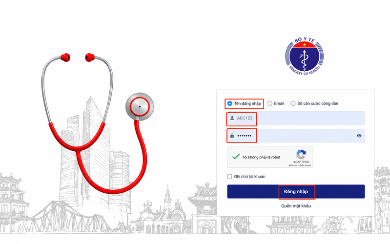 Sử dụng tên đăng nhập và mật khẩu vừa tạo để đăng nhập vào hệ thống và khai báo thông tin.