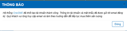 Hình 3. Thông báo khởi tạo tài khoản oneSME thành công