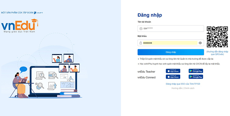 đăng nhập tài khoản vnEdu Connect của phụ huynh học sinh