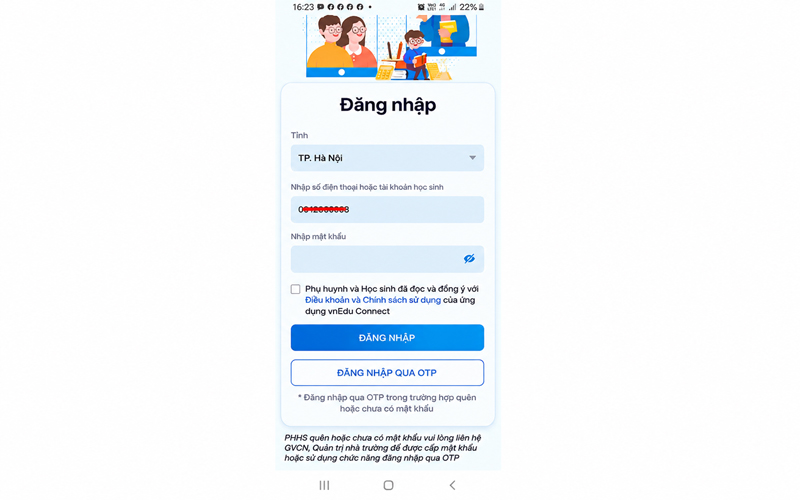 Mở ứng dụng vnEdu Connect trên điện thoại.