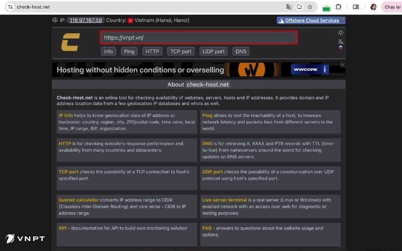Cách kiểm tra Hosting website bằng Check-Host