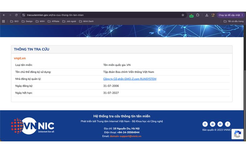 Kiểm tra ngày hết hạn của domain trên website của Bộ Khoa học và Công nghệ