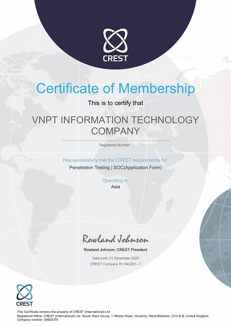 02 information security service products of VNPT achieve Crest international certification