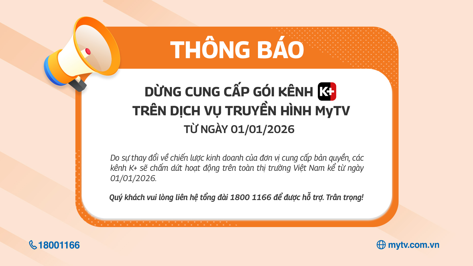 Truyền hình MyTV dừng cung cấp gói kênh K+