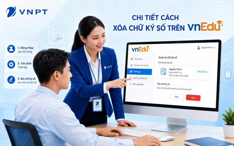Cách xóa chữ ký số và cập nhật trên vnEdu