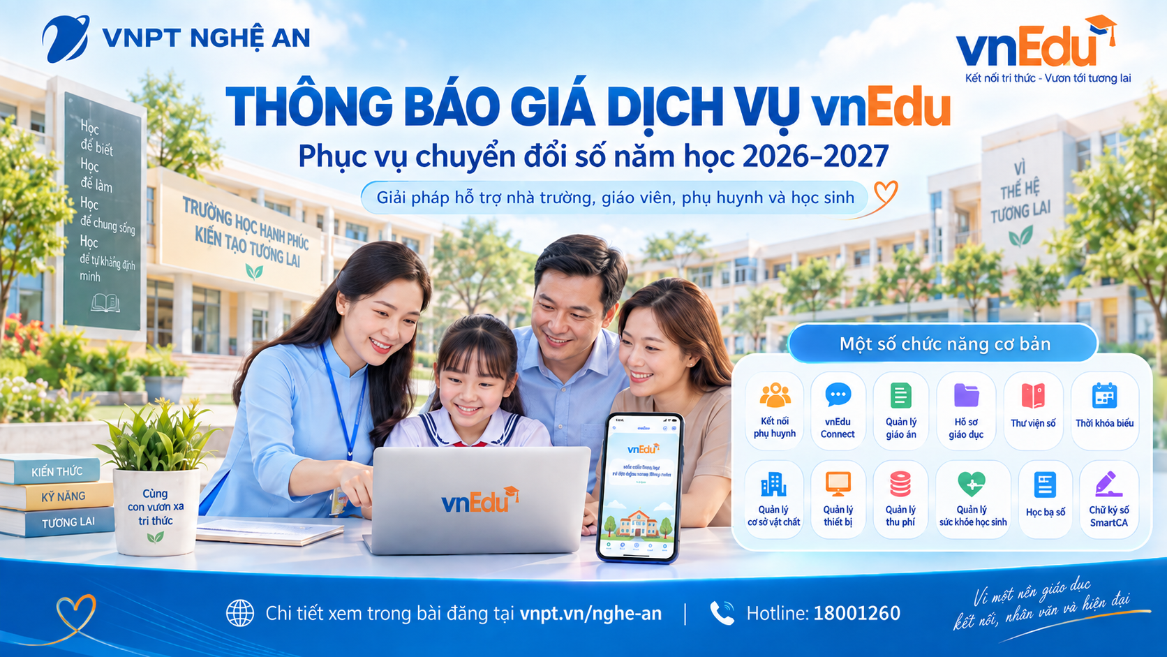 VNPT Nghệ An thông báo giá dịch vụ vnEdu phục vụ chuyển đổi số năm học 2026–2027