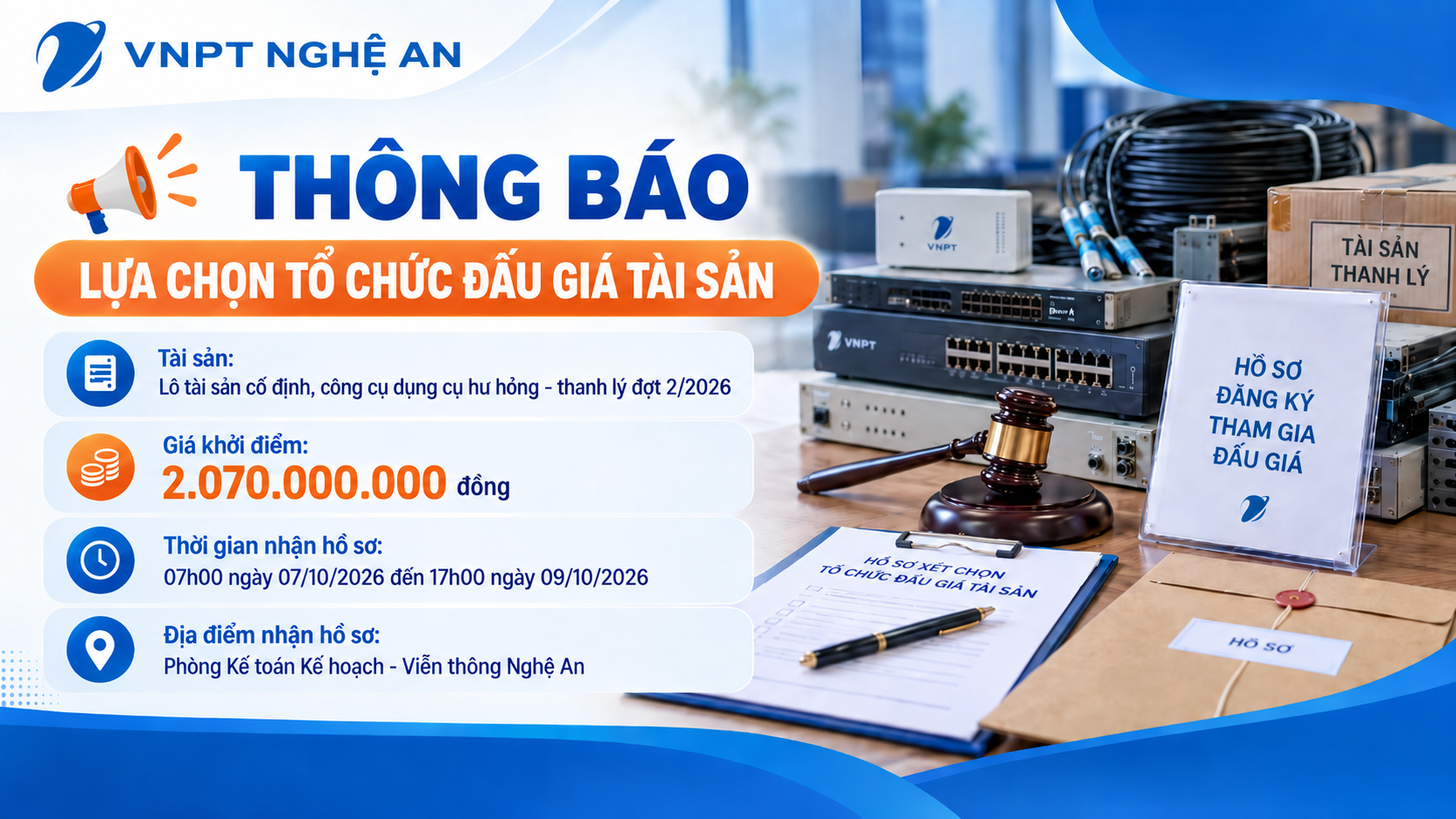 Thông báo lựa chọn tổ chức đấu giá tài sản của Viễn thông Nghệ An